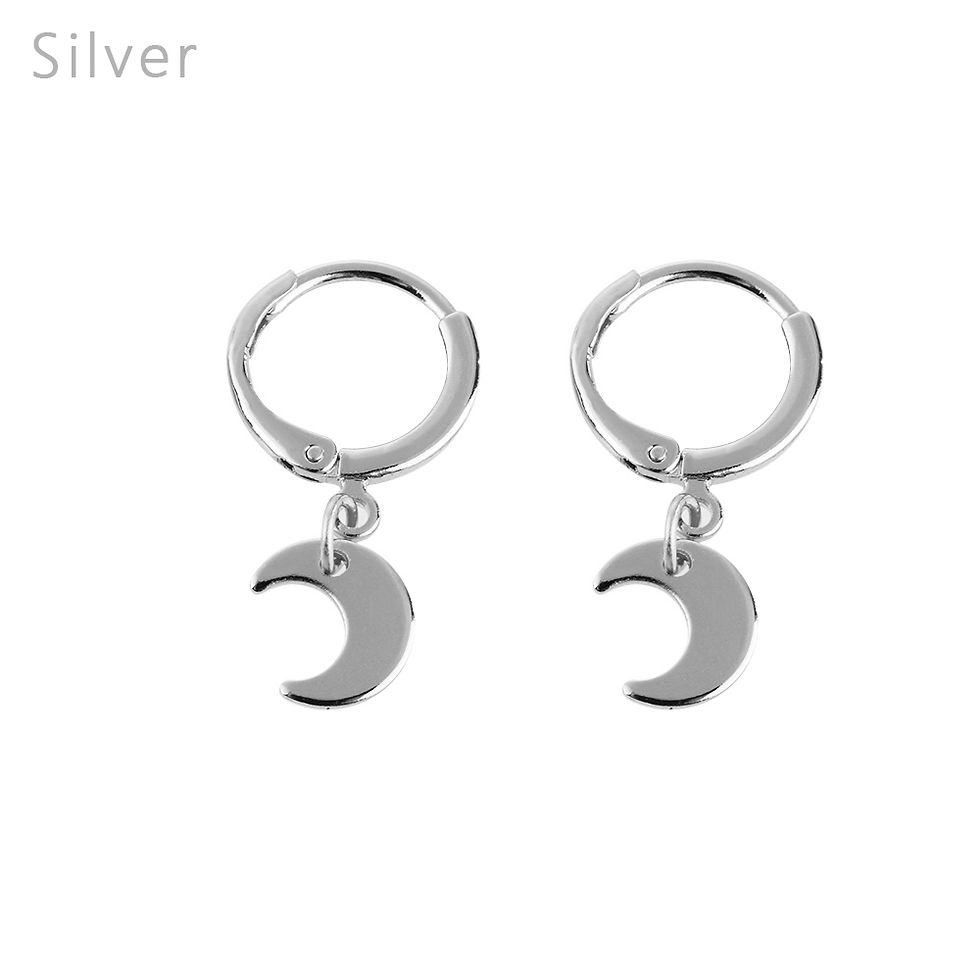 Thumbnail: 1Pair Small Star Moon Hoop Earrings Gold Color Simple Ear-cuffs Ear 