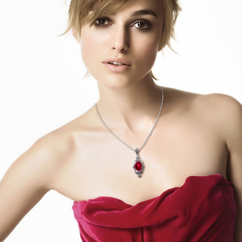 Thumbnail: Solid 925 Sterling Silver Garnet Necklace Pendant For Women