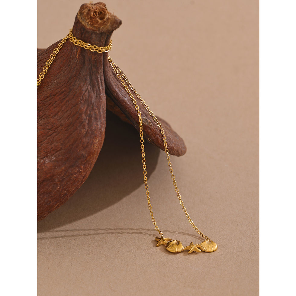 Thumbnail: Yhpup 2024 Summer Stainless Steel Shell Starfish Golden Necklace Pendant 18K