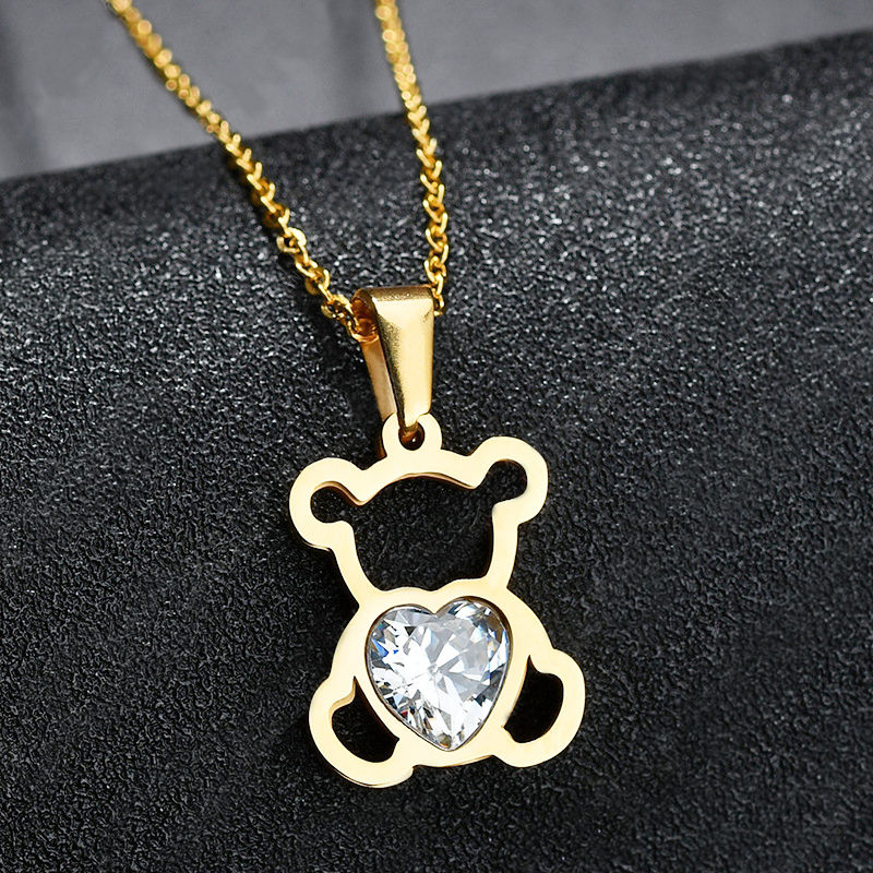 Thumbnail: Trendy Bear Shape Pendant Necklace Women's Necklace Heart Shaped Bohemian 