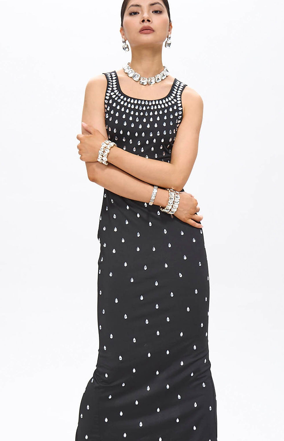 Thumbnail: "Beauty in Black" Embellished Crystal Maxi Dress