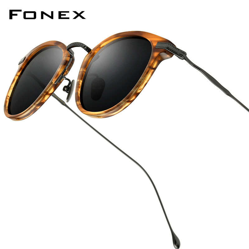 FONEX Acetate Titanium Polarized Sunglasses Men Brand Design Retro Vintage Squar
