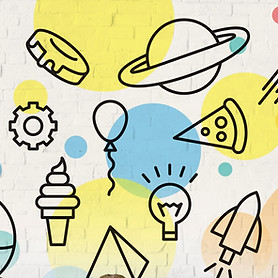 Ilustraciones alegres que representan creatividad, curiosidad y sueños por explorar