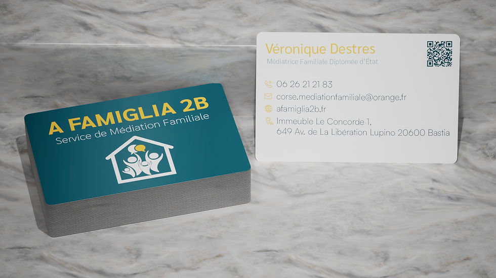 Mockup de la carte de visite de l'association A Famiglia 2B, médiation familiale à Bastia