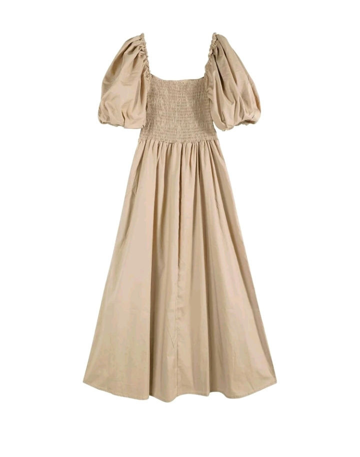 Thumbnail: SQUARE NECK PUFF SLEEVE RUCHED DRESS 