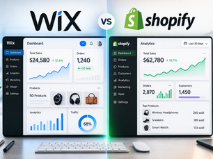 Alt text image: Wix vs Shopify ecommerce dashboard comparison