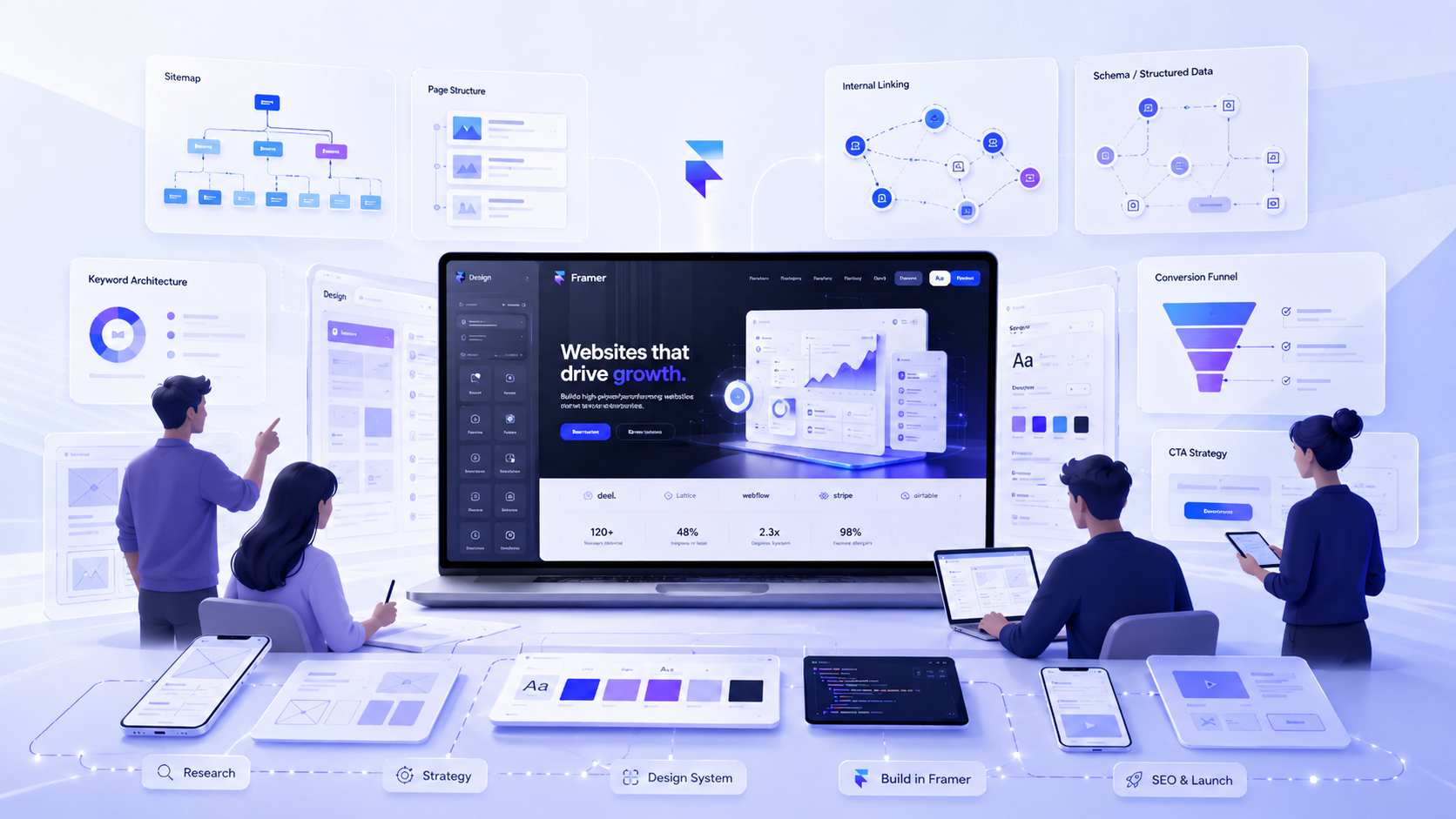 Framer web design agency workspace with SEO architecture and design system planning&nbsp;