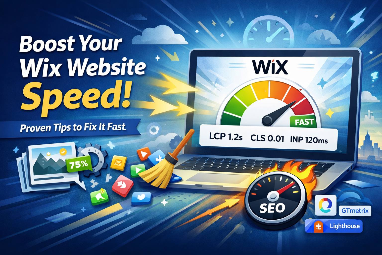 Improve Wix website speed with Core Web Vitals metrics and performance optimization dashboard