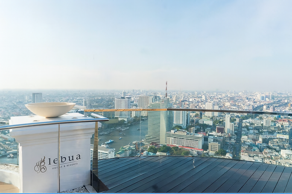 Panoramic view of Bangkok city and Chao Phraya River from the rooftop of Lebua Hotel.