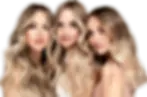 Drie vrouwen met lange blonde haarextensions