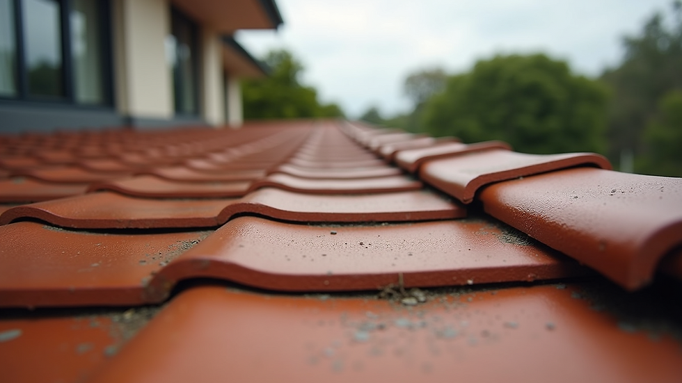Eye-level view of a freshly restored tiled roof on a Sunshine Coast home