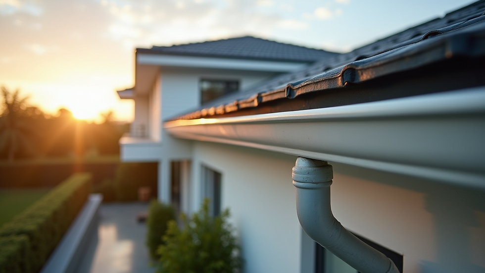 High angle view of a modern house with a newly installed roof and clean gutters