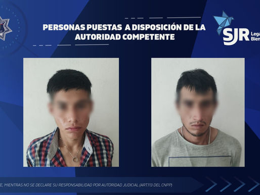 Oficiales de SSPM-SJR detienen a dos personas por delitos contra la salud y la seguridad.