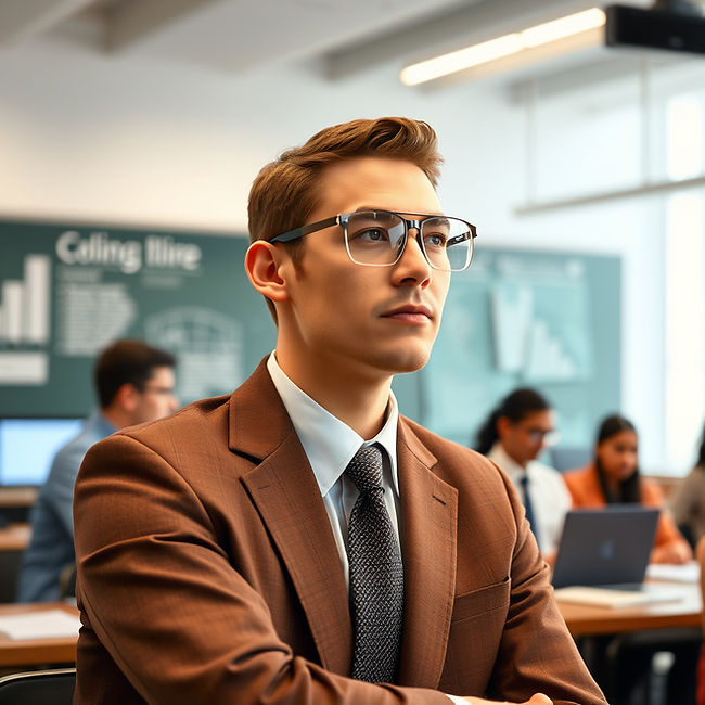 showcase the image of a male clone human tutor formal dressed on an apple vision pro 180 d