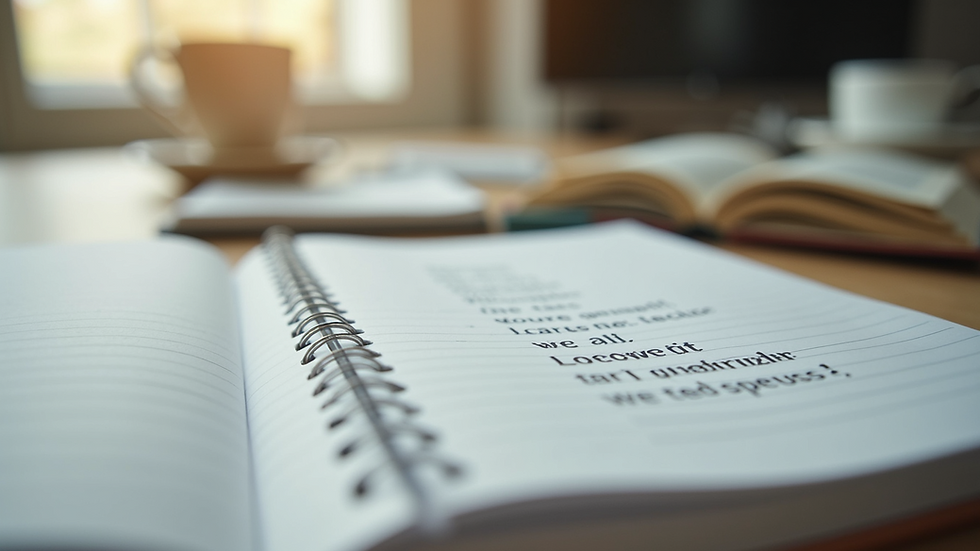 Close-up view of a notebook with English grammar exercises