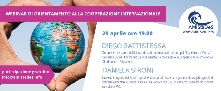 29 aprile 2020 - Webinar di orientamento alla Cooperazione internazionale