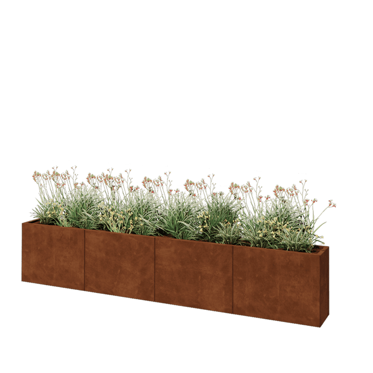Cortenstaal plantenbak XXL - Rechthoek - 320 x 30 x 60 cm - Met bodemplaat