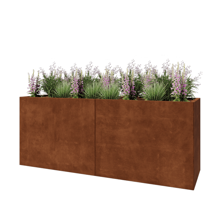 Cortenstaal plantenbak XXL - Rechthoek - 200 x 60 x 80 cm - Met bodemplaat