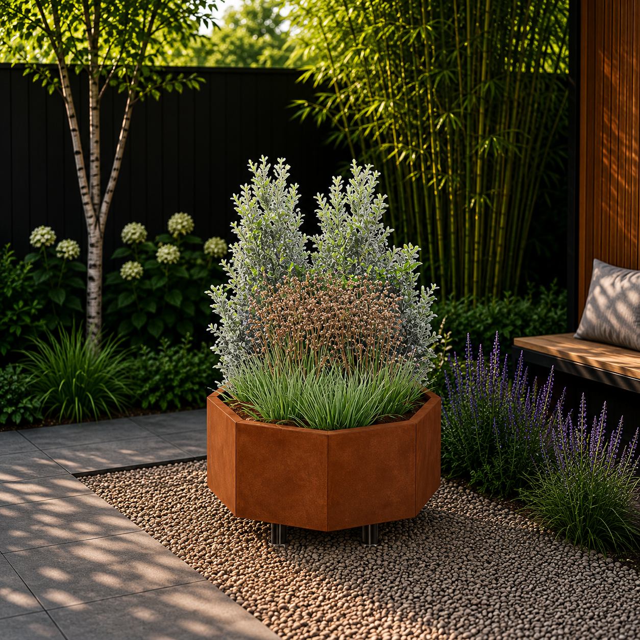Cortenstaal plantenbak - Achthoek - 72,4 x 72,4 x 30 cm - Met bodemplaat - Met w