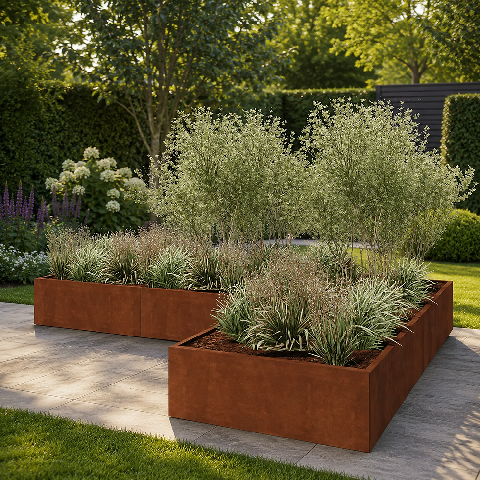 Thumbnail: Cortenstaal plantenbak - L-vorm - 360 x 240 x 40 cm - Zonder bodemplaat