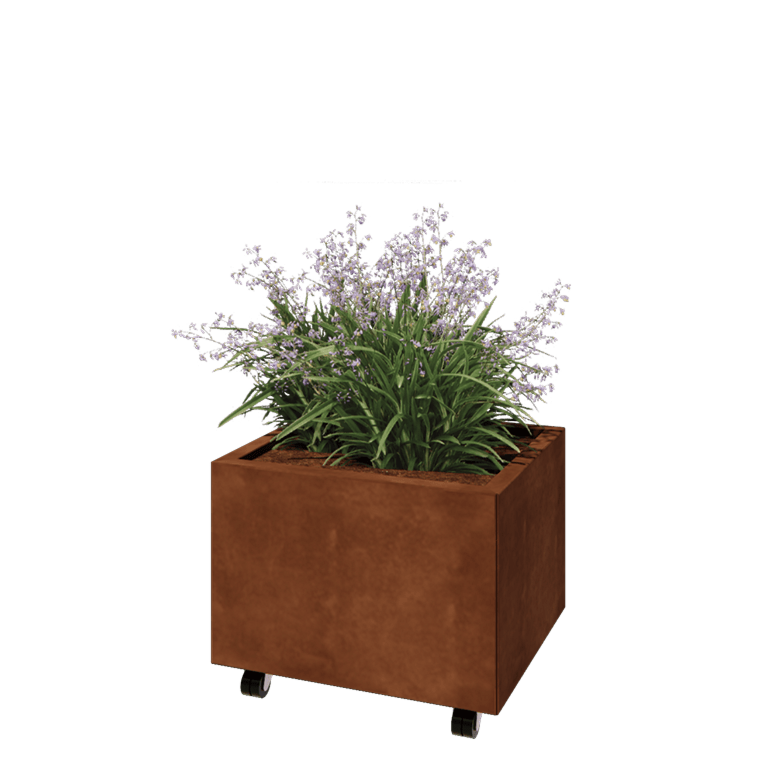Cortenstaal plantenbak - Rechthoek - 60 x 50 x 40 cm - Met bodemplaat - Met wiel