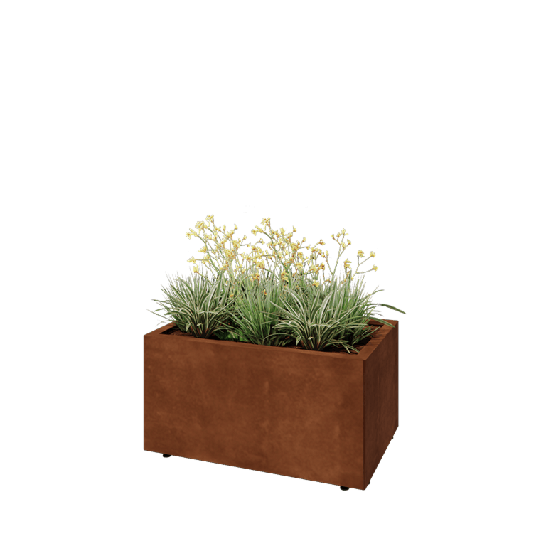 Cortenstaal plantenbak - Rechthoek - 80 x 50 x 40 cm - Met bodemplaat - Met pote