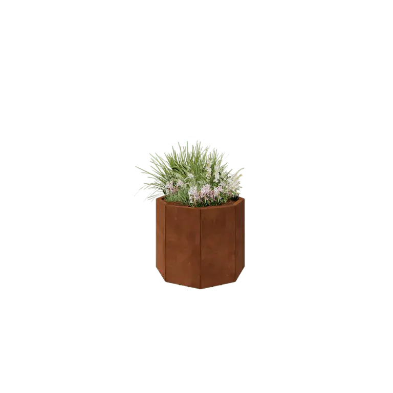 Cortenstaal plantenbak - Achthoek - 72,4 x 72,4 x 60 cm - Met bodemplaat - Met p