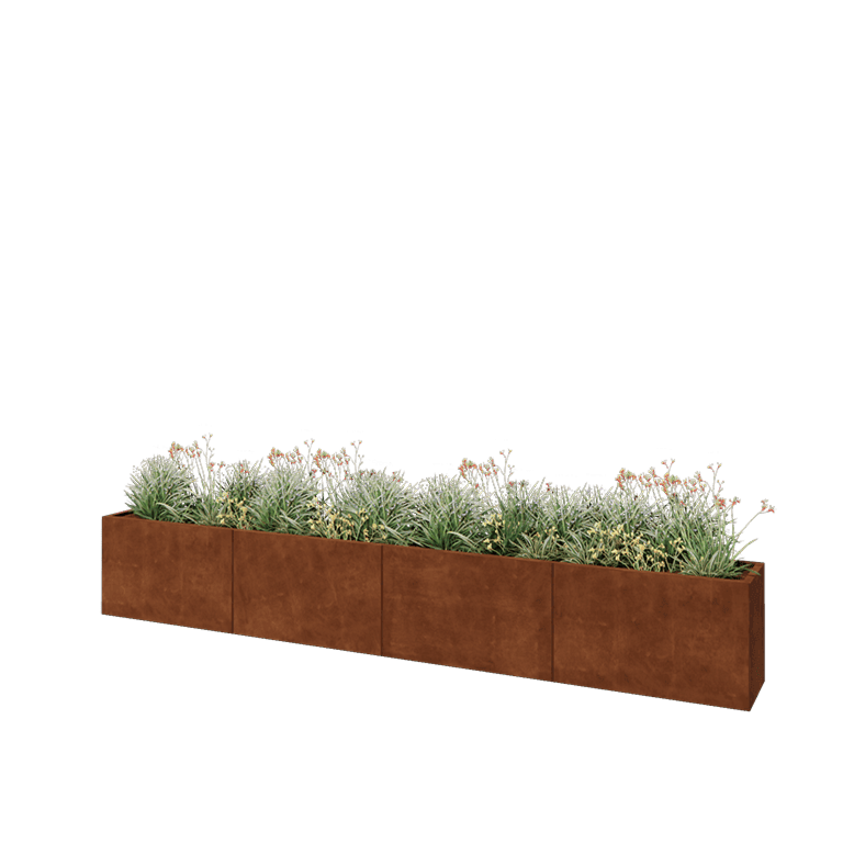 Cortenstaal plantenbak XXL - Rechthoek - 400 x 40 x 60 cm - Met bodemplaat