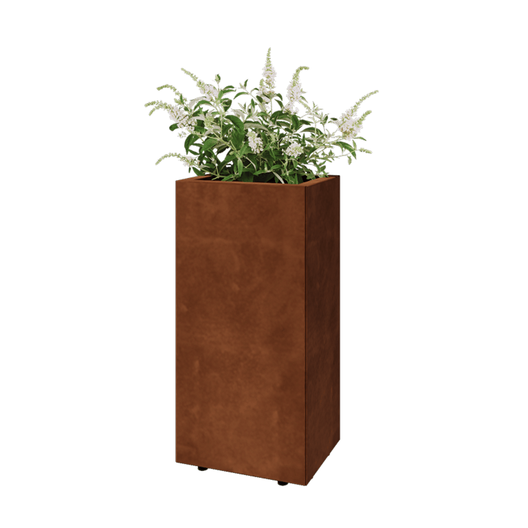 Cortenstaal plantenbak - Rechthoek - 40 x 30 x 80 cm - Met bodemplaat - Met pote