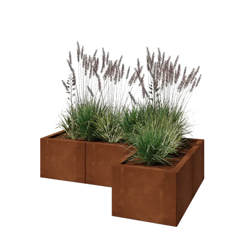 Cortenstaal plantenbak - L-vorm - 120 x 80 x 30 cm - Met bodemplaat