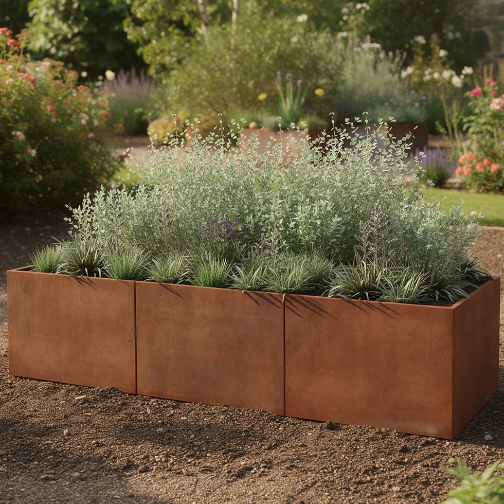 Thumbnail: Cortenstaal plantenbak XXL - Rechthoek - 360 x 120 x 80 cm - Met bodemplaat