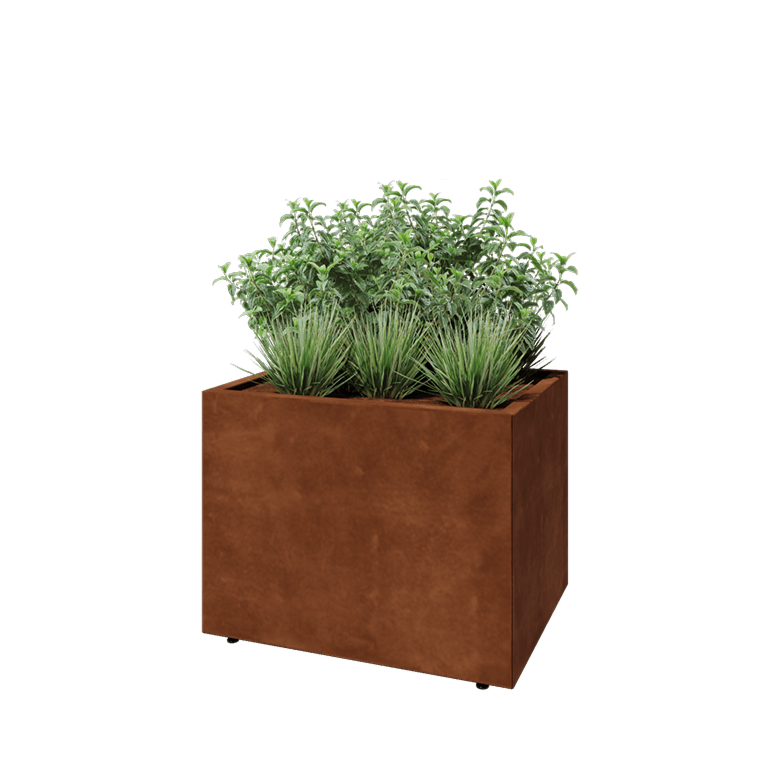 Cortenstaal plantenbak - Rechthoek - 80 x 60 x 60 cm - Met bodemplaat - Met pote