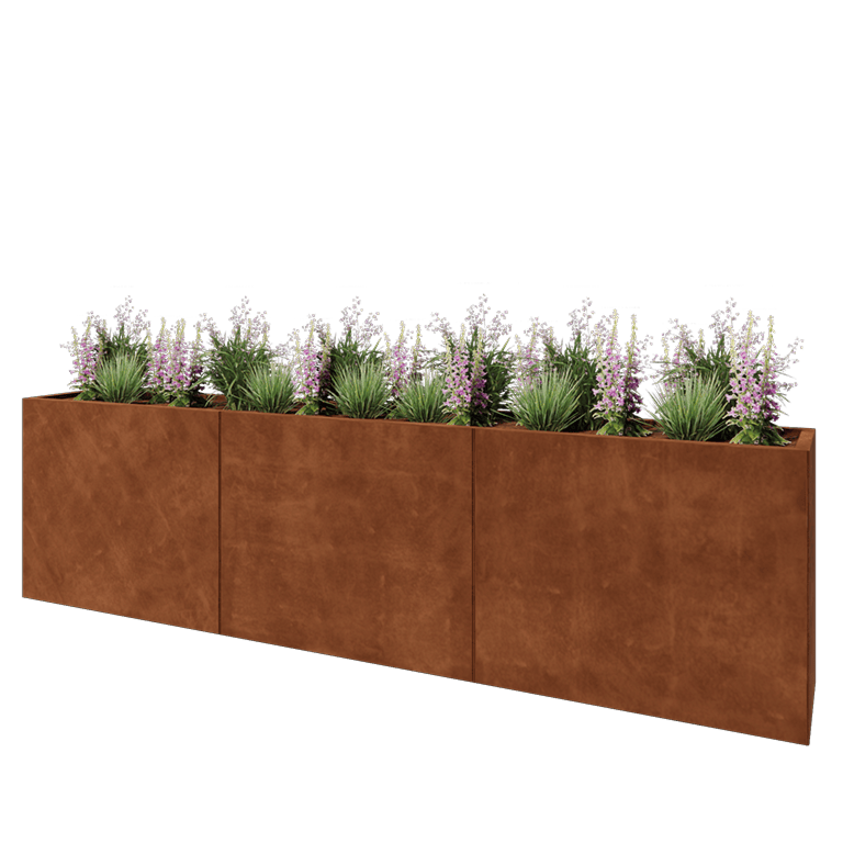 Cortenstaal plantenbak XXL - Rechthoek - 300 x 40 x 80 cm - Met bodemplaat