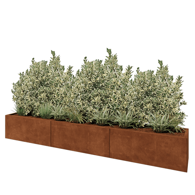 Cortenstaal plantenbak XXL - Rechthoek - 300 x 40 x 40 cm - Met bodemplaat