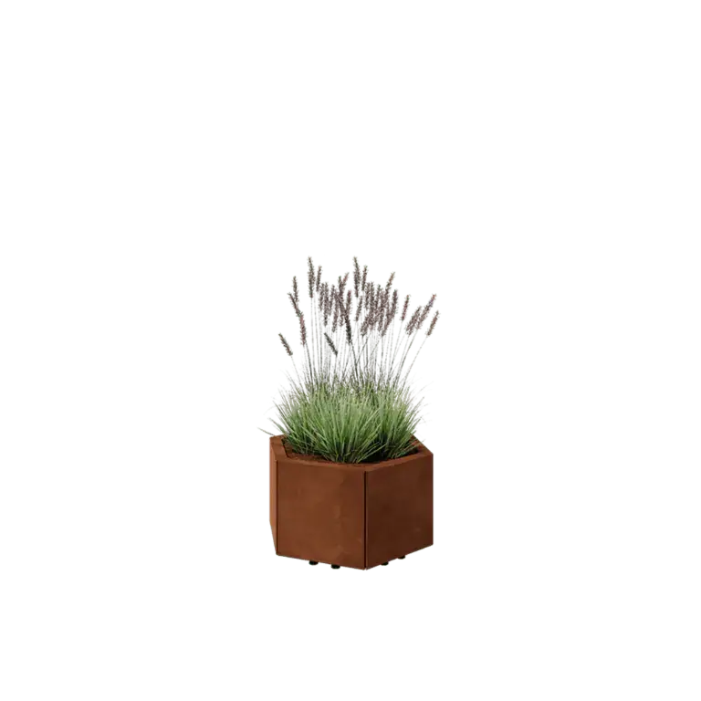 Cortenstaal plantenbak - Zeshoek - 59,3 x 52 x 30 cm - Met bodemplaat - Met pote