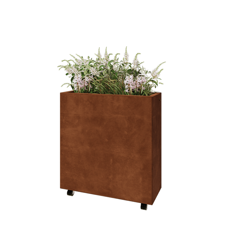 Cortenstaal plantenbak - Rechthoek - 80 x 30 x 80 cm - Met bodemplaat - Met wiel
