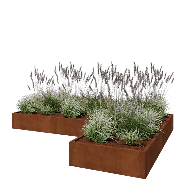 Cortenstaal plantenbak - L-vorm - 300 x 200 x 30 cm - Zonder bodemplaat