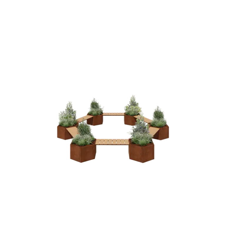 Cortenstaal plantenbak - Kampvuur opstelling - 502,2 x 459,2 x 50 cm - Met bankj