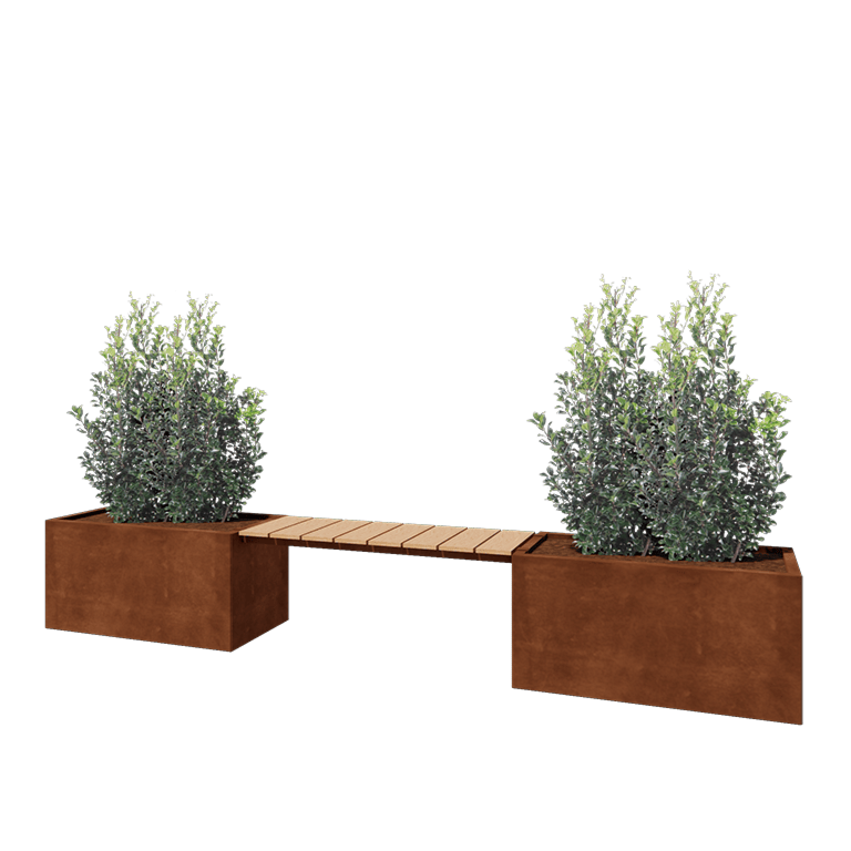 Cortenstaal plantenbak - Rechthoek - 321,2 x 50 x 50 cm - Met bankje - Zonder bo
