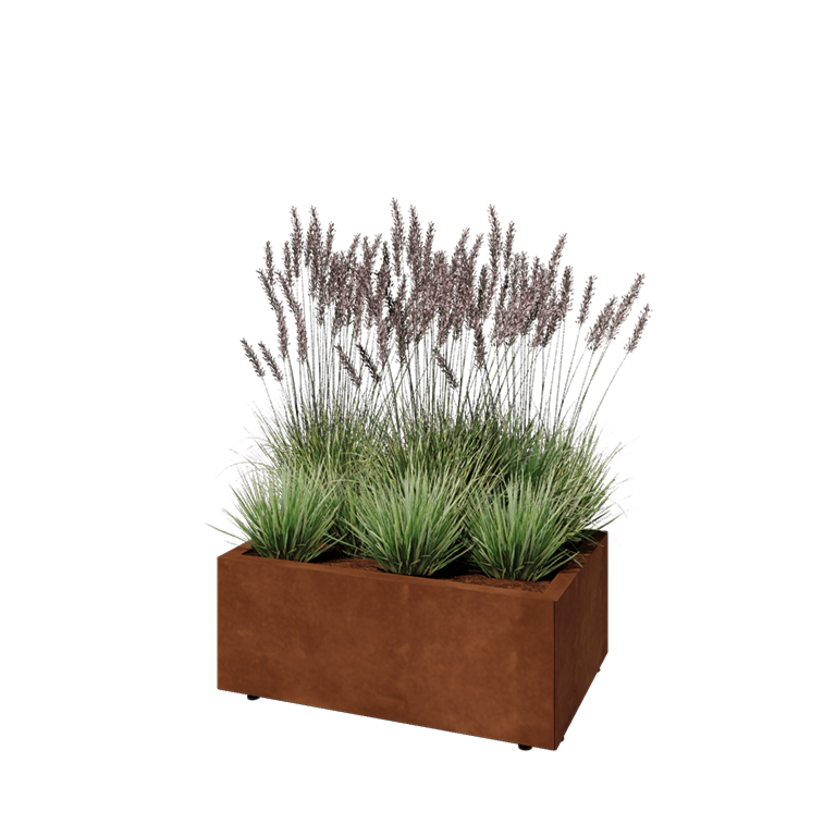 Cortenstaal plantenbak - Rechthoek - 80 x 50 x 30 cm - Met bodemplaat - Met pote