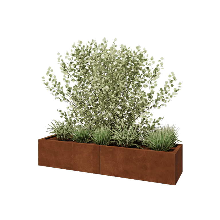 Cortenstaal plantenbak XXL - Rechthoek - 160 x 40 x 30 cm - Met bodemplaat