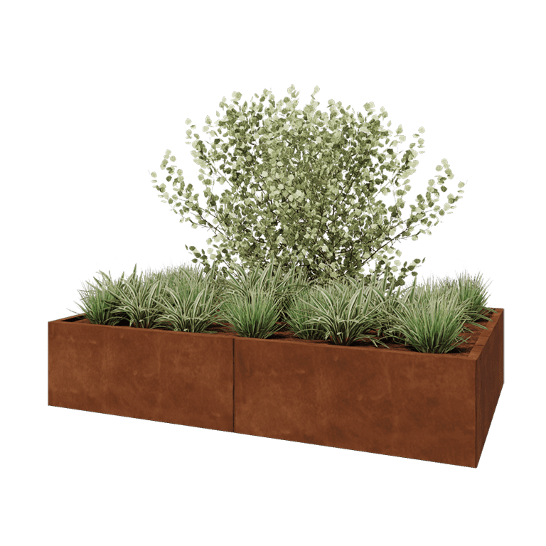 Cortenstaal plantenbak XXL - Rechthoek - 200 x 120 x 40 cm - Met bodemplaat