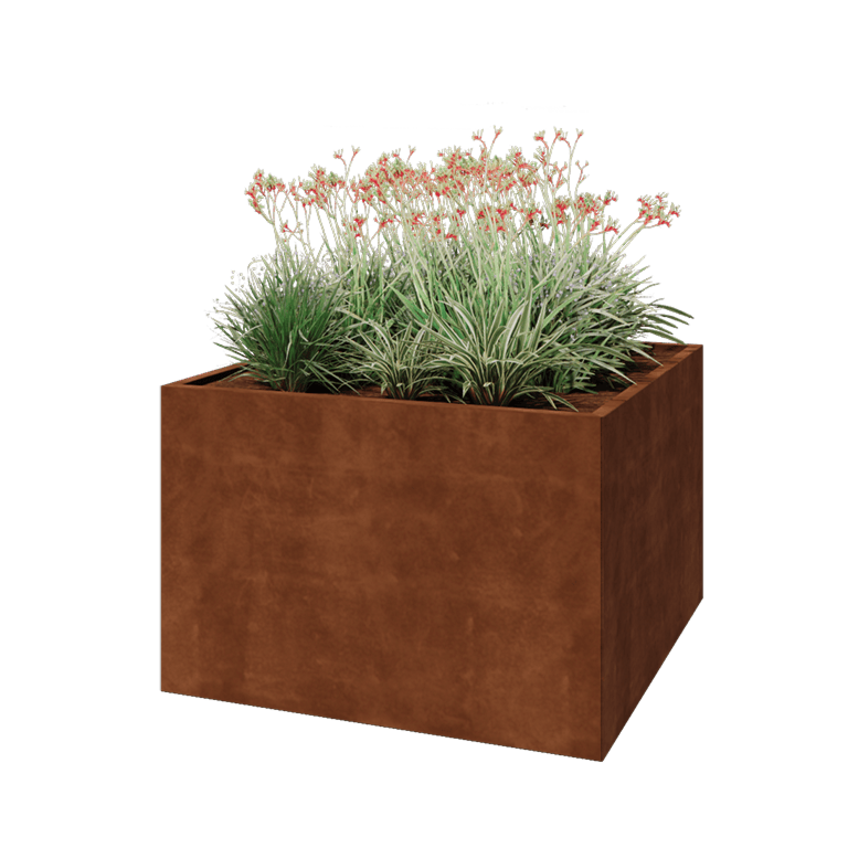 Cortenstaal plantenbak - Vierkant - 120 x 120 x 80 cm - Met bodemplaat
