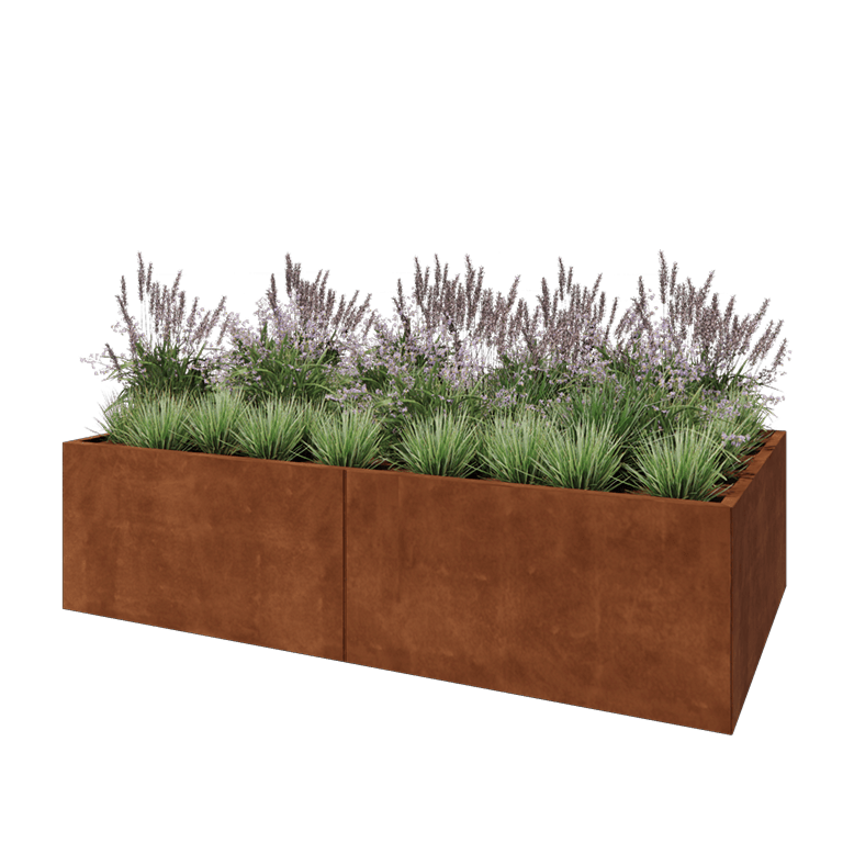 Cortenstaal plantenbak XXL - Rechthoek - 240 x 120 x 60 cm - Met bodemplaat