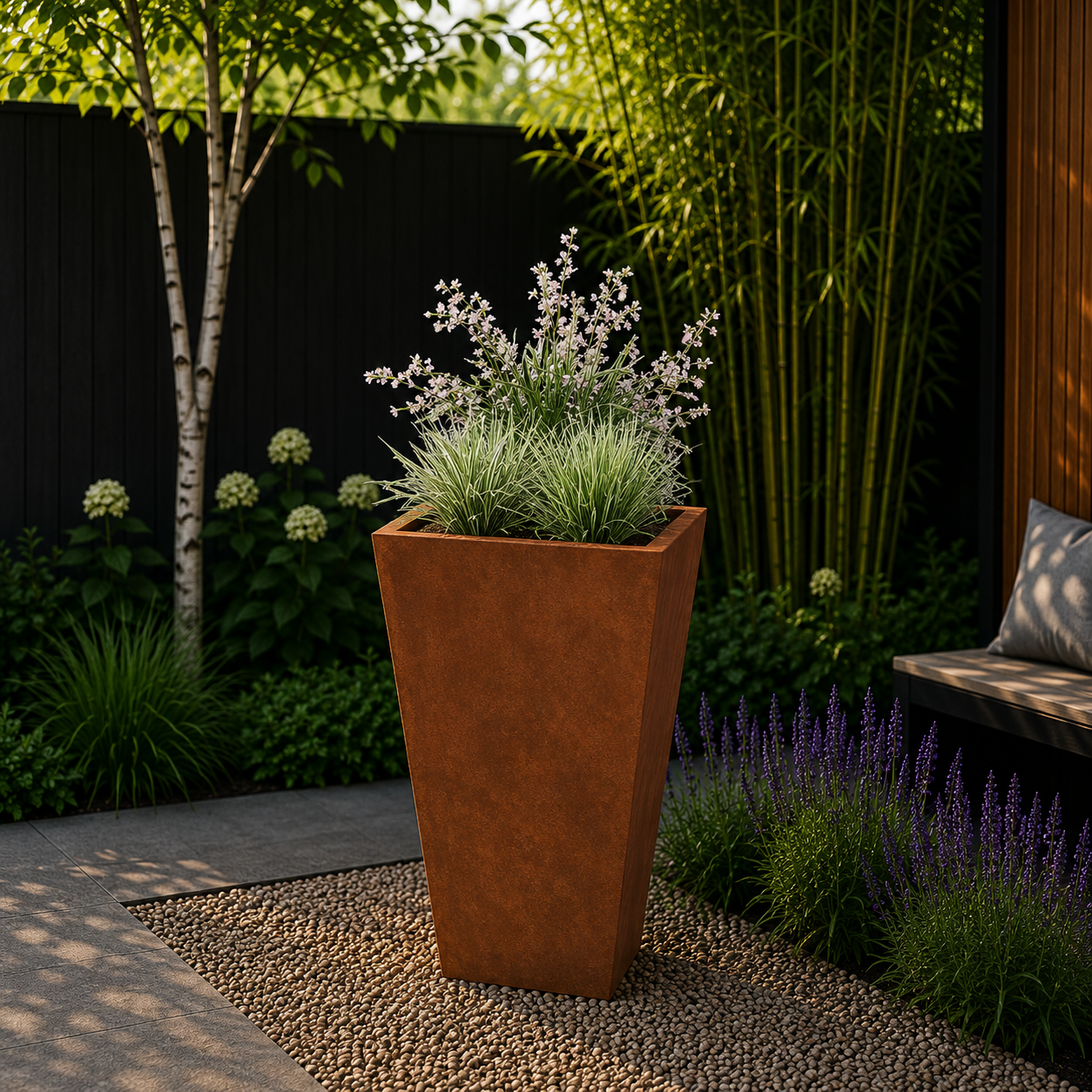 Cortenstaal plantenbak - Cone - 60 x 60 x 81,5 cm - Gelast - Met bodemplaat
