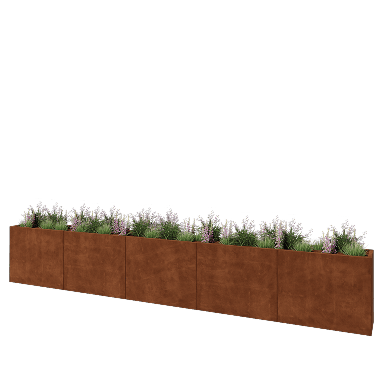 Cortenstaal plantenbak XXL - Rechthoek - 500 x 40 x 80 cm - Met bodemplaat