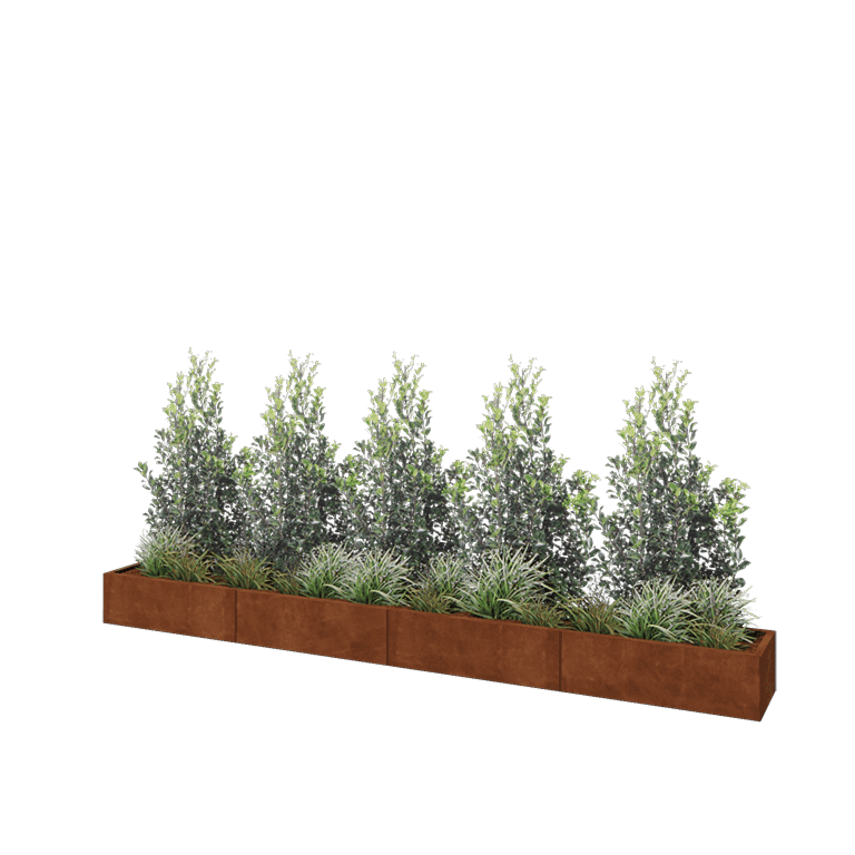Cortenstaal plantenbak XXL - Rechthoek - 400 x 40 x 30 cm - Met bodemplaat