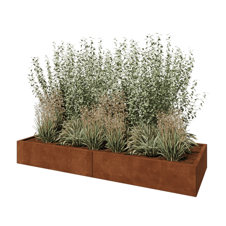 Cortenstaal plantenbak XXL - Rechthoek - 240 x 80 x 30 cm - Met bodemplaat