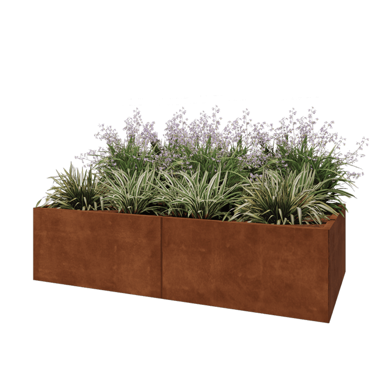Cortenstaal plantenbak XXL - Rechthoek - 200 x 100 x 50 cm - Met bodemplaat