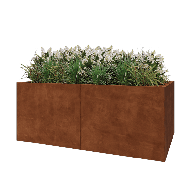 Cortenstaal plantenbak XXL - Rechthoek - 200 x 80 x 80 cm - Met bodemplaat